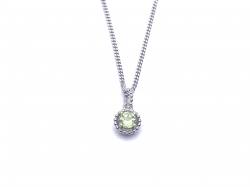 Silver Peridot Round Pendant & Chain 16-18 Inch