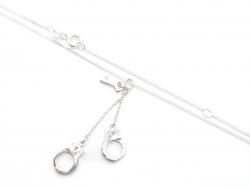 Silver Handcuffs & Key Pendant & Chain