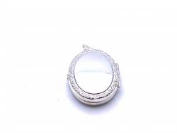 Silver Oval Engraved Patterned Family Locket