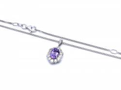 Silver Amethyst & CZ Cluster Pendant & Chain