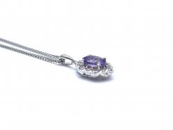 Silver Amethyst & CZ Cluster Pendant & Chain