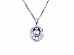 Silver Amethyst & CZ Cluster Pendant & Chain