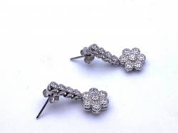 Silver CZ Flower Cluster Drop Earrings