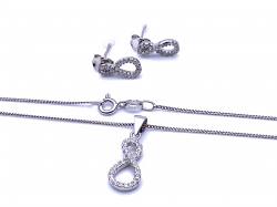 Silver CZ Infinity Pendant Chain & Earring Set