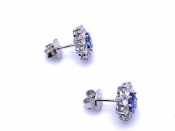 Silver Blue & White CZ Flower Cluster Earrings