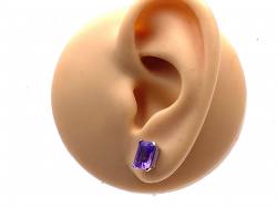 Silver Oblong Amethyst Solitaire Stud Earrings
