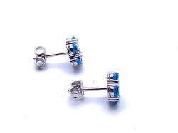 Silver Blue Topaz and CZ Cluster Studs Earrings