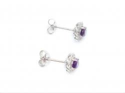 Silver Amethyst & CZ Cluster Stud Earrings