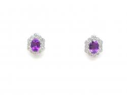 Silver Amethyst & CZ Cluster Stud Earrings