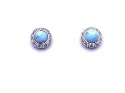 Silver Larimar and CZ Halo Cluster Stud Earrings