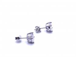 Silver Round Claw Set CZ Stud Earrings 8mm