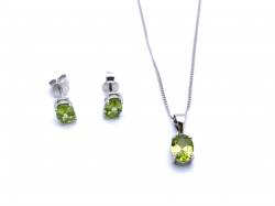 Silver Oval Peridot Earring & Pendant Set