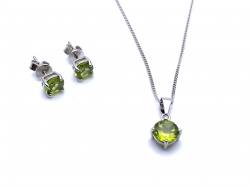 Silver Round Peridot Earring & Pendant Set