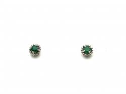 Silver Emerald Stud Earrings 3mm
