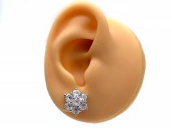Silver CZ Flower Cluster Stud Earrings