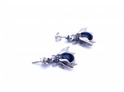 Silver Marcasite & Onyx Bee Drop Earrings
