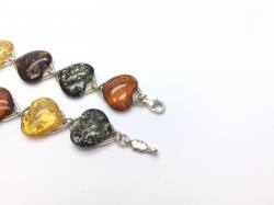 Silver and Amber Three Colour Heart Bracelet