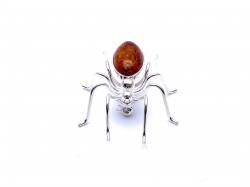 Silver Amber Spider Brooch