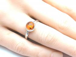 Silver Round Amber Ring