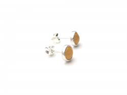 Silver Yellow Amber Round Stud Earrings