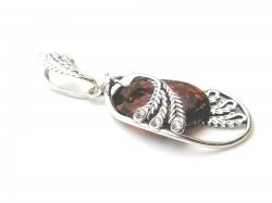 Silver Amber Feather Pendant