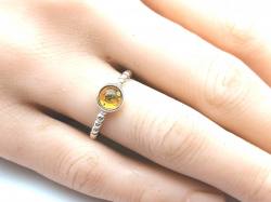 Silver Round  Amber Beaded Band Ring