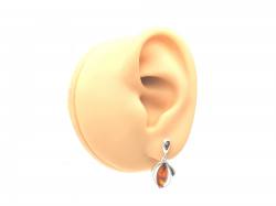 Silver Amber Drop Stud Earrings