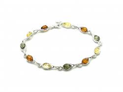 Silver Multi Coloured Amber Bracelet 7 1/4 Inch