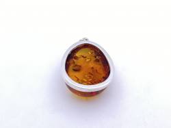 Silver Large Amber Teardrop Pendant