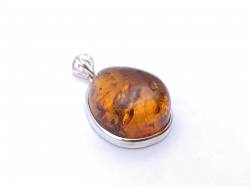 Silver Large Amber Teardrop Pendant