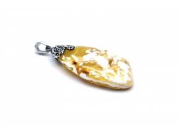 Silver Yellow Amber Leaf Pendant