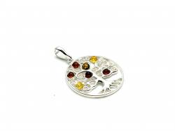 silver Amber Tree Of Life Pendant 26mm