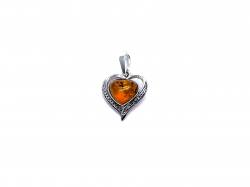 Silver Amber Fancy Heart Pendant