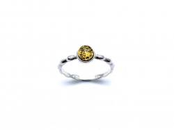 Silver Green Amber Solitaire Ring