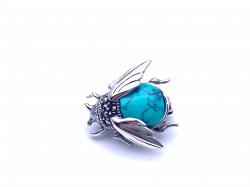 Silver Marcasite & Turquoise Bumble Bee Brooch