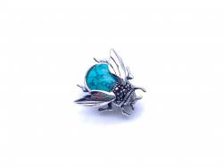 Silver Marcasite & Turquoise Bee Brooch