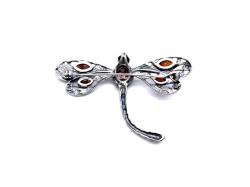 Silver Amber Dragonfly Pendant Brooch