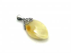 Silver Milky Amber Pendant 44x21mm