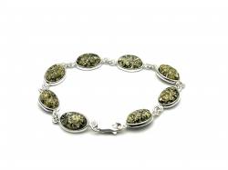Silver Oval Green Amber Bracelet 7 1/4 Inch
