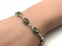 Silver Oval Green Amber Bracelet 7 1/4 Inch
