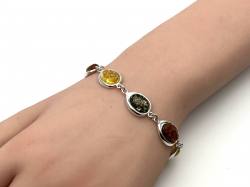Silver Multi Coloured Amber Bracelet 6 3/4 Inch