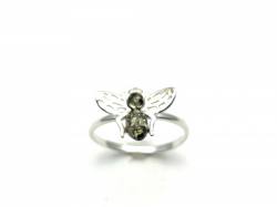 Silver Green Amber Bee Ring size O