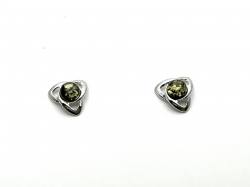 Silver Celtic Green Amber Stud Earrings