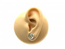 Silver Green Amber Circle Stud Earrings