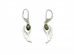 Silver Green Amber Hinged Wing Earrings
