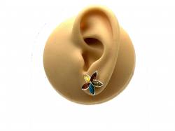 Silver Multi Amber & Turquoise Flower Stud Earring