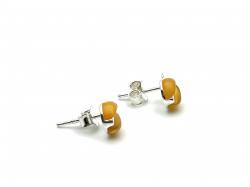 Silver Milky Amber Ladybird Stud Earrings