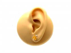 Silver Milky Amber Ladybird Stud Earrings