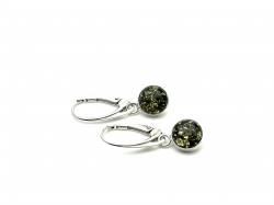 Silver Green Amber Drop Earrings