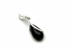 Silver Black Tear Drop Whitby Jet Pendant 31mm